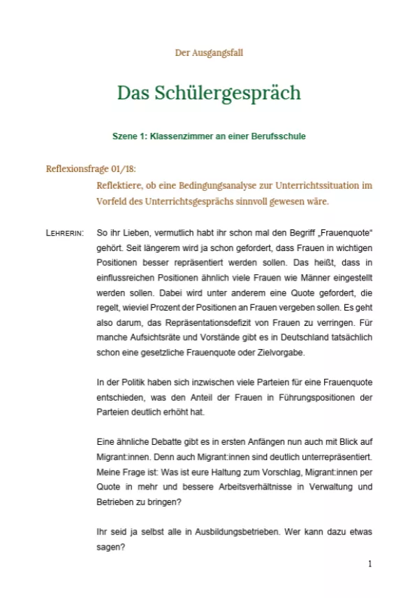 Text: Medienpaket 1 | Umgang mit herausfordernden Situationen | Transkript mit Reflexionsfragen