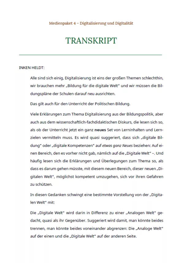 Text: Medienpaket 4 | Digitalisierung und Digitalität | Transkript zum Video