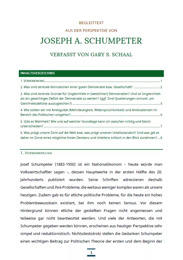 Text: Medienpaket 5 | Gute Demokratie | Autorentexte - Joseph A. Schumpeter