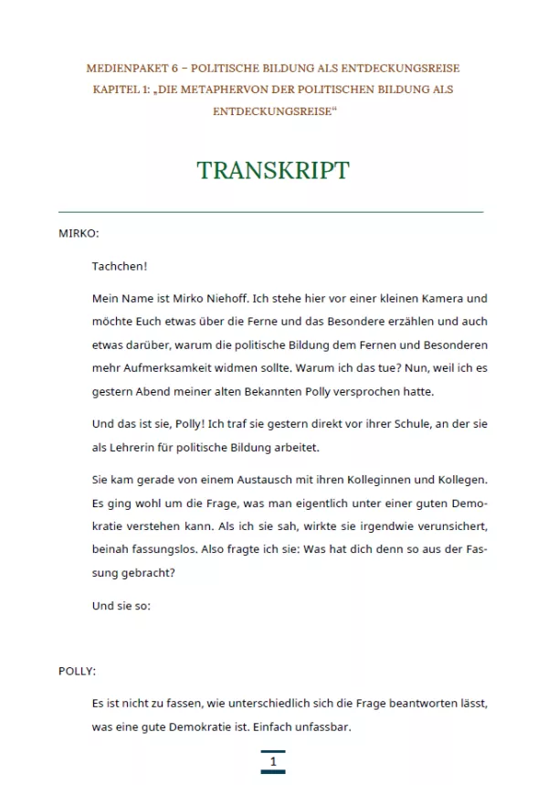 Text: Medienpaket 6 | Politische Bildung als Entdeckungsreise | Kapitel 1 - Transkript zum Video