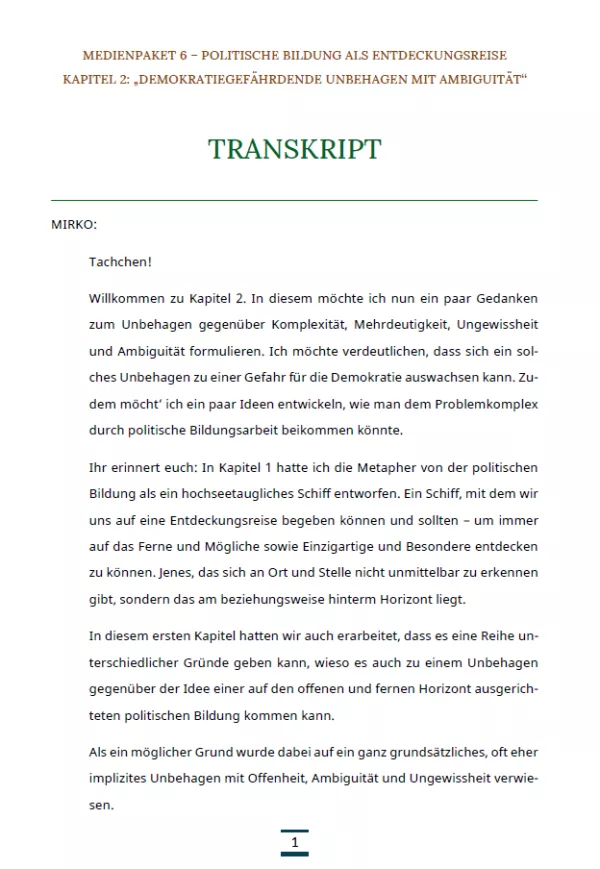 Text: Medienpaket 6 | Politische Bildung als Entdeckungsreise | Kapitel 2 - Transkript zum Video