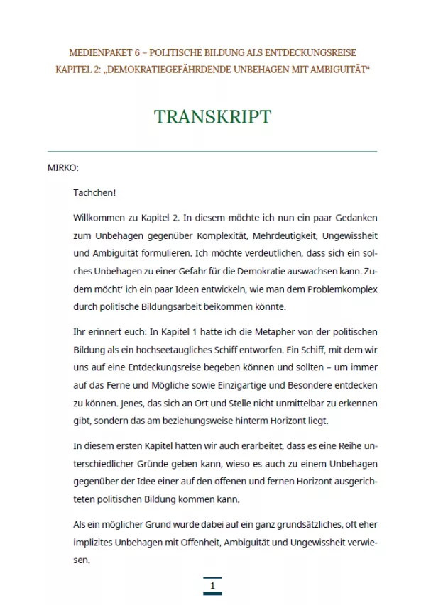 Text: Medienpaket 6 | Politische Bildung als Entdeckungsreise | Kapitel 3 - Transkript zum Video 2