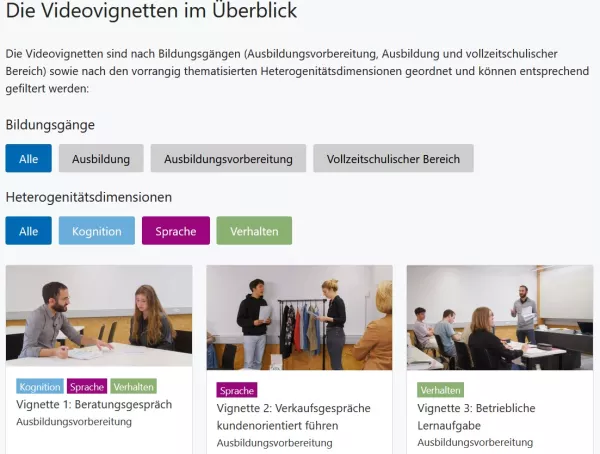 Webseite: Förderbezogene Diagnostik in heterogenen Klassen - Material / Videovignetten für die Lehrkräftebildung für inklusiven Unterricht in beruflichen Schulen