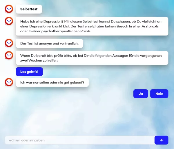 Webseite: Selbsttest zum Thema Depression