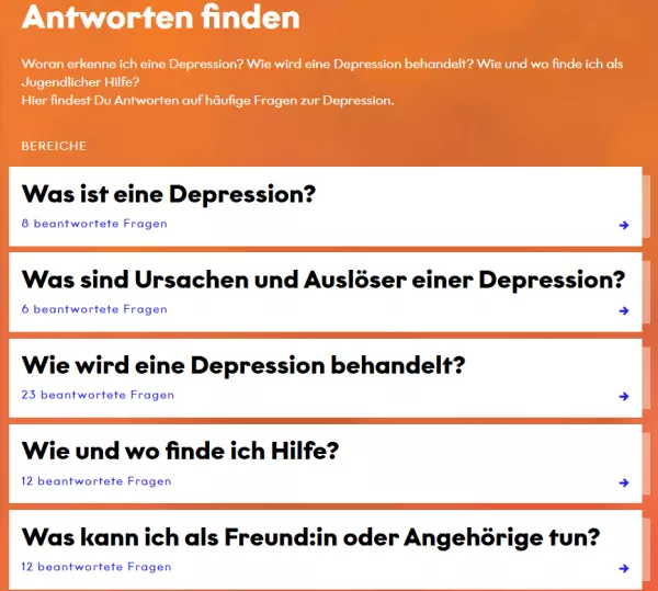 Webseite: Fragen und Antworten zum Thema Depression
