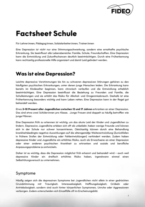 Merkblatt: Factsheets zum Thema Depression | Pädagogen