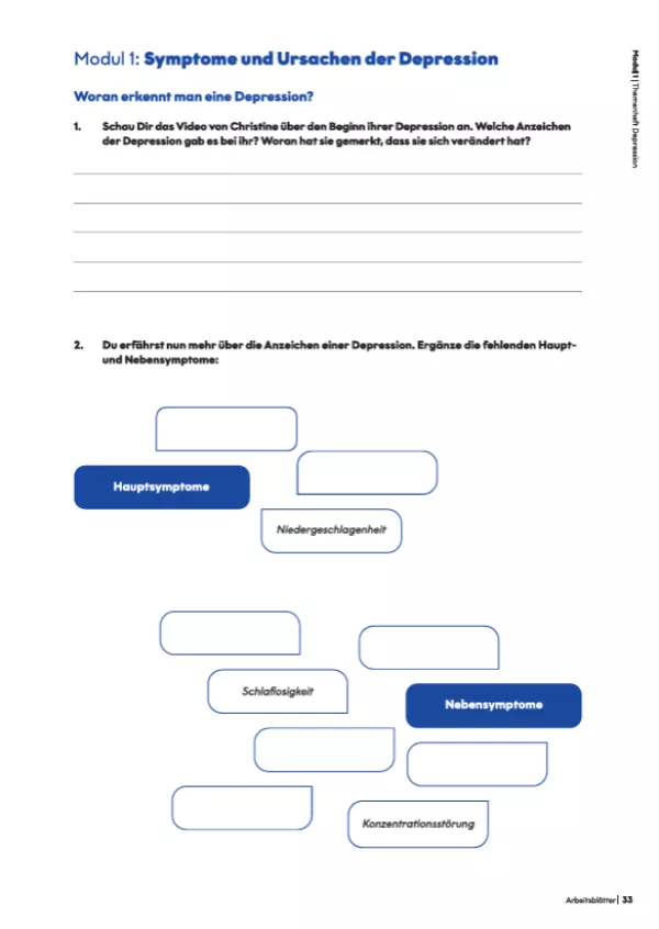 Arbeitsblatt: Modul 1: Symptome und Ursachen der Depression | Arbeitsblatt