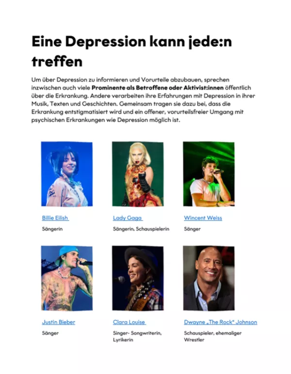 Merkblatt: Eine Depression kann jeden betreffen | Prominente Personen