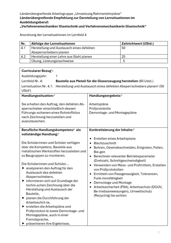 Unterrichtsplanung: Herstellung und Austausch eines defekten Absperrschiebers planen