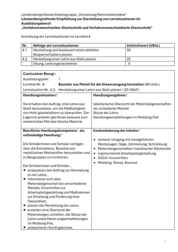 Unterrichtsplanung: Herstellung einer Lehre aus Stahl planen