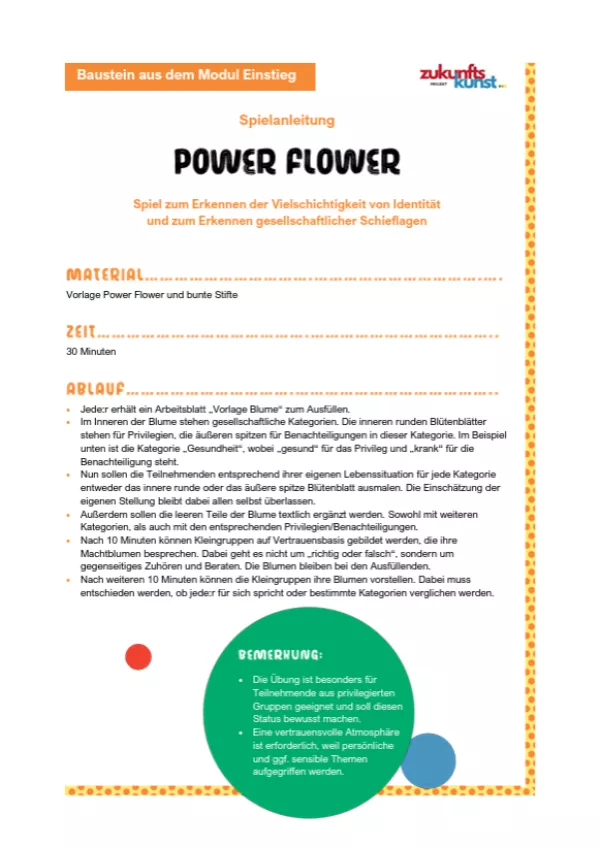 Unterrichtsbaustein: Zukunftskunst | Modul 1 | Power Flower - Spielanleitung