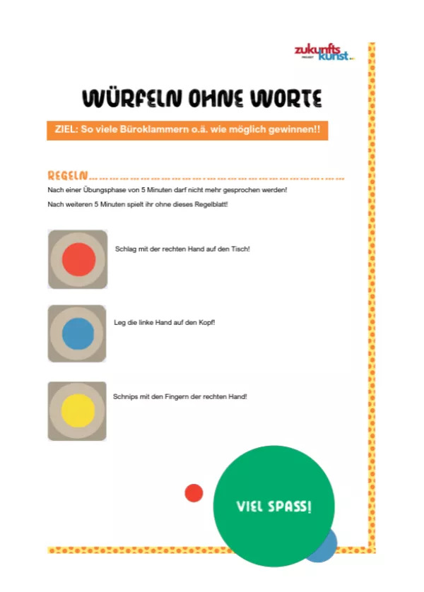 Unterrichtsbaustein: Zukunftskunst | Modul 1 | Würfeln ohne Worte - Spielregeln