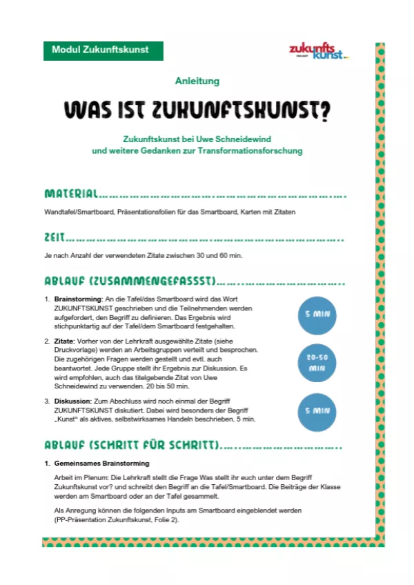 Unterrichtsbaustein: Zukunftskunst | Modul 2 | Begriff Zukunftskunst - Anleitung
