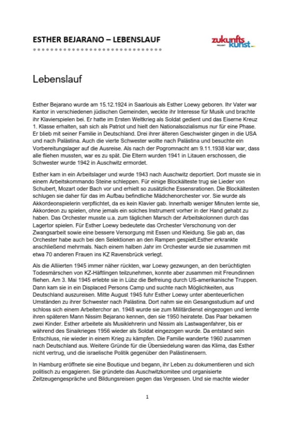 Unterrichtsbaustein: Zukunftskunst | Modul 3 | Was sagt Esther - Zusatzmaterial