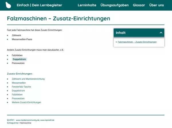 Webseite: Falzmaschinen - Zusatz-Einrichtungen