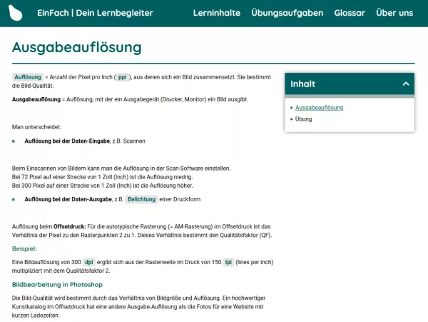 Webseite: Ausgabeauflösung