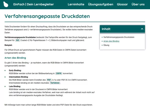 Webseite: Verfahrensangepasste Druckdaten