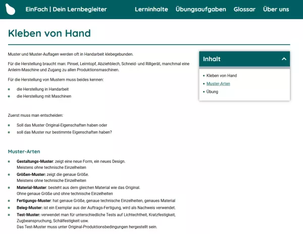 Webseite: Kleben von Hand