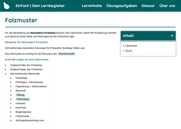 Webseite: Falzmuster