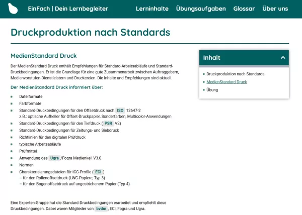 Webseite: Druckproduktion nach Standards