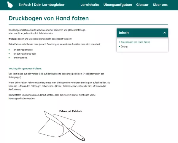 Webseite: Druckbogen von Hand falzen