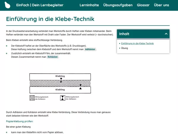 Webseite: Einführung in die Klebe-Technik