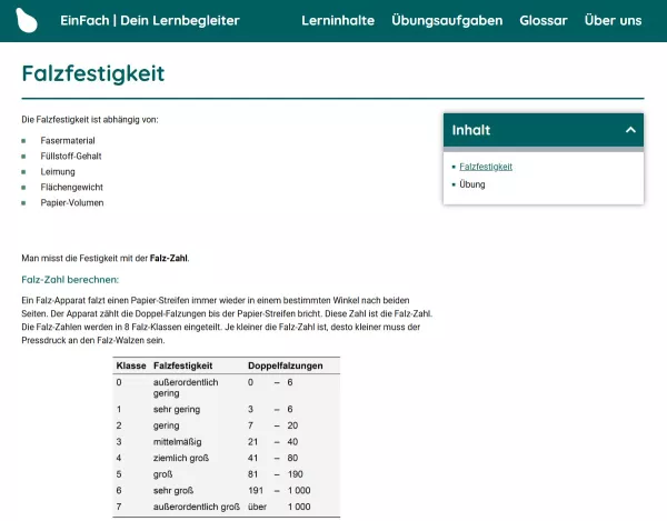 Webseite: Falzfestigkeit