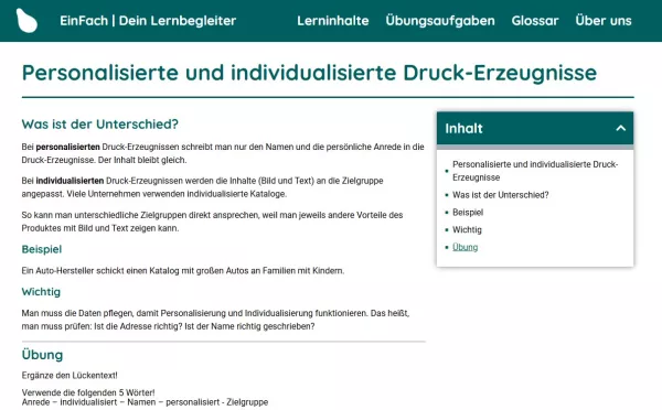 Webseite: Personalisierte und individualisierte Druck-Erzeugnisse
