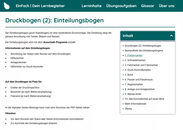 Webseite: Druckbogen (2): Einteilungsbogen