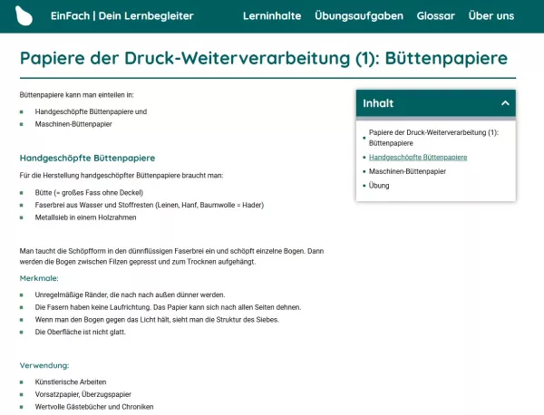 Webseite: Papiere der Druck-Weiterverarbeitung (1): Büttenpapiere