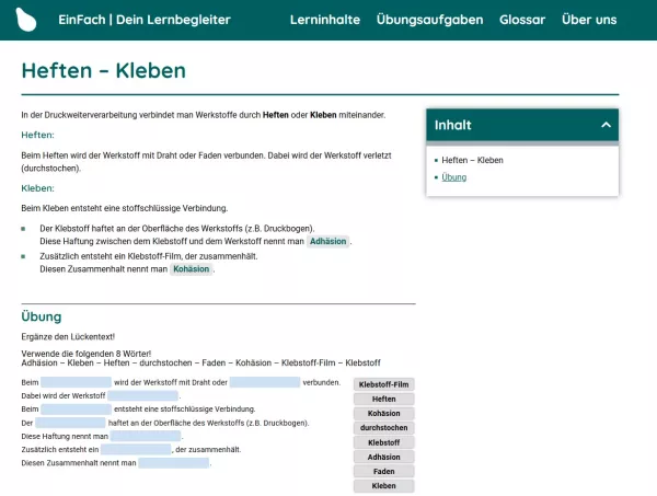 Webseite: Heften - Kleben