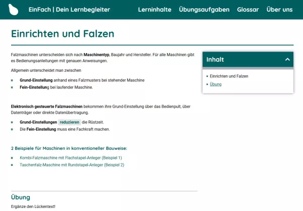 Webseite: Einrichten und Falzen