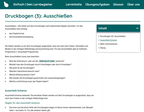 Webseite: Druckbogen (3): Ausschießen