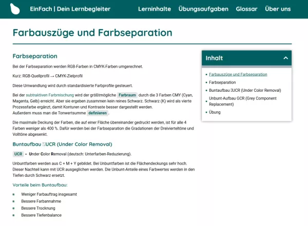Webseite: Farbauszüge und Farbseparation