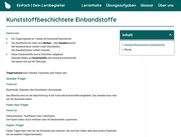 Webseite: Kunststoffbeschichtete Einbandstoffe