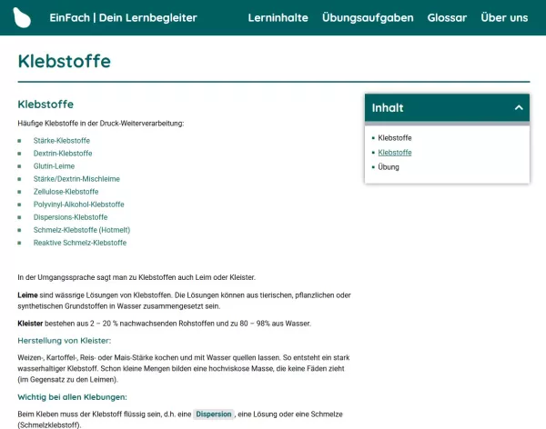 Webseite: Klebstoffe in der Druckweiterverarbeitung