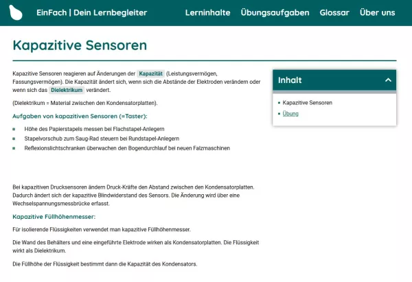 Webseite: Kapazitive Sensoren