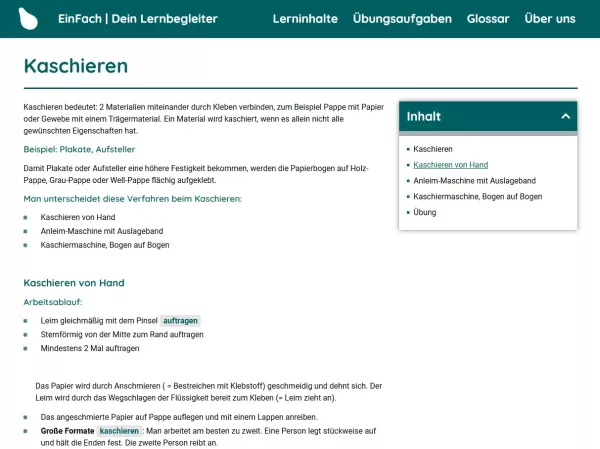 Webseite: Kaschieren