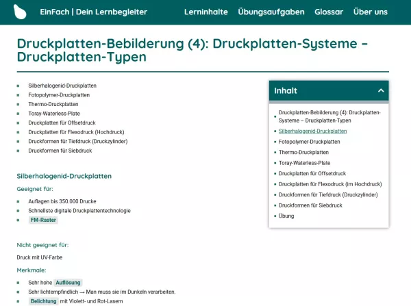 Webseite: Druckplatten-Bebilderung (4): Druckplatten-Systeme - Druckplatten-Typen