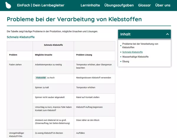 Webseite: Probleme bei der Verarbeitung von Klebstoffen