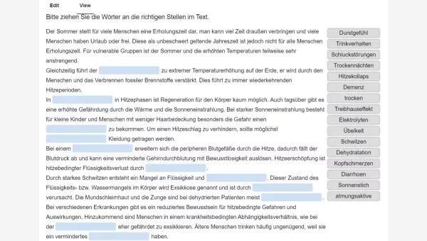 Interaktion: Hitze Zuordnungsaufgabe