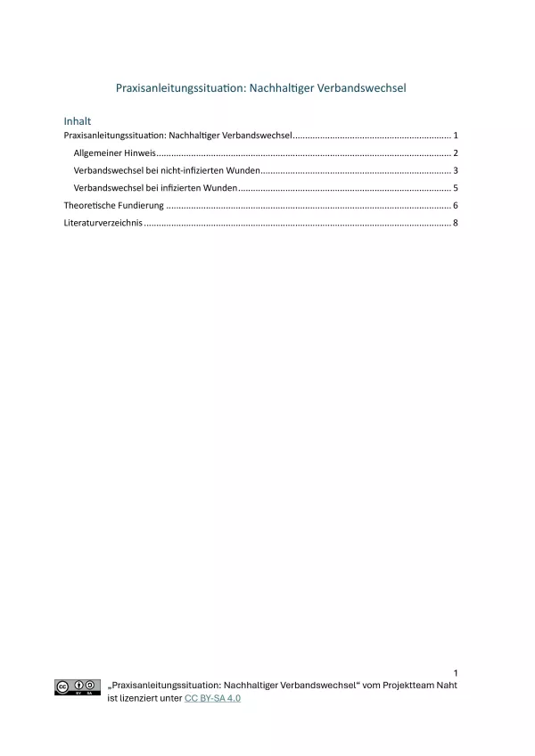 Unterrichtsbaustein: Praxisanleitungssituation: Nachhaltiger Verbandswechsel