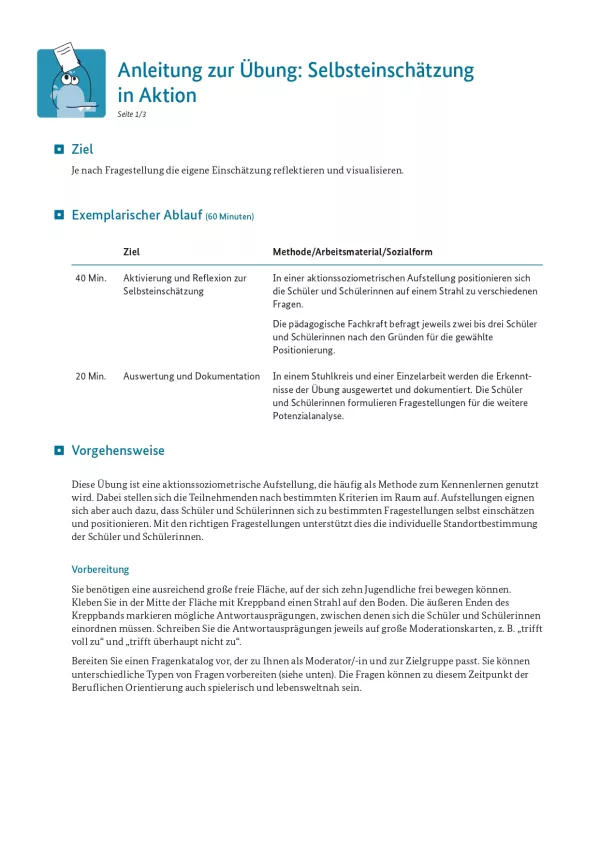 Unterrichtsplanung: Selbsteinschätzung in Aktion: Anleitung zur Übung