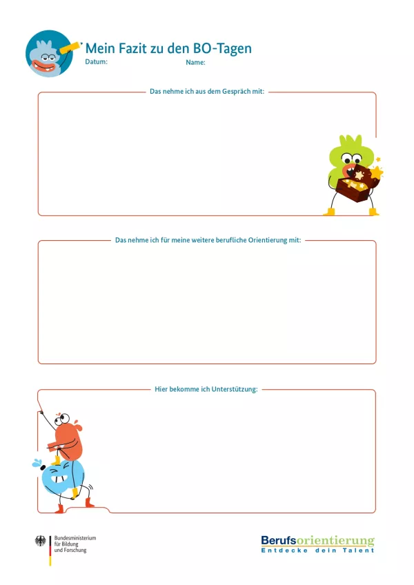 Arbeitsblatt: Mein Fazit zu den BO-Tagen