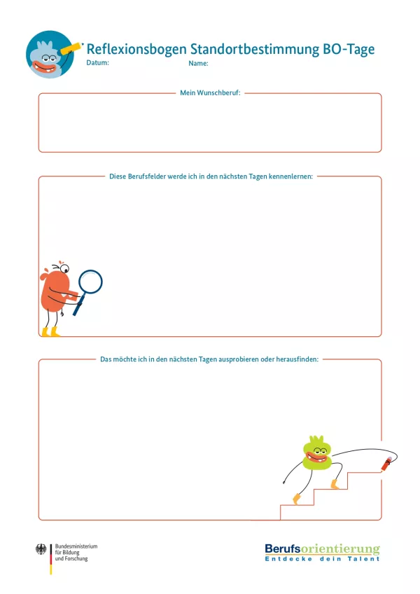 Arbeitsblatt: Reflexionsbogen Standortbestimmung BO-Tage