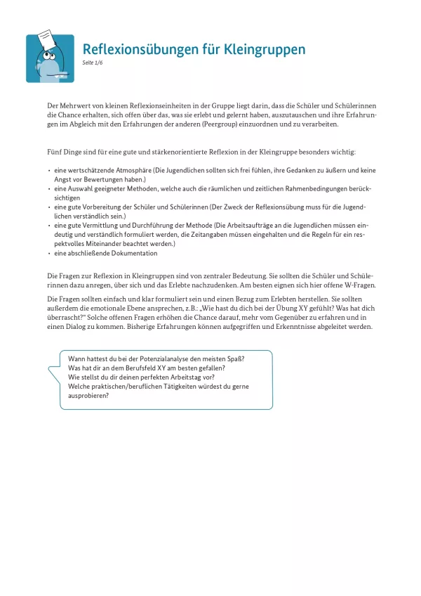Unterrichtsplanung: Reflexionsübungen für Kleingruppen