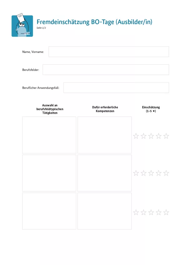 Arbeitsblatt: Fremdeinschätzung BO-Tage (Ausbilder/in)