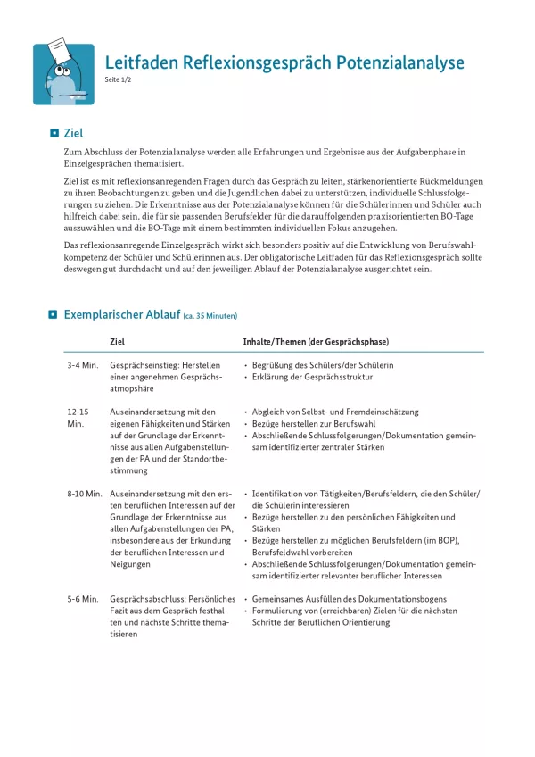 Unterrichtsplanung: Leitfaden Reflexionsgespräch Potenzialanalyse