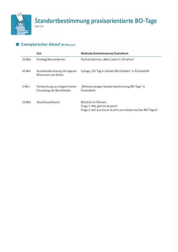 Unterrichtsplanung: Standortbestimmung praxisorientierte BO-Tage