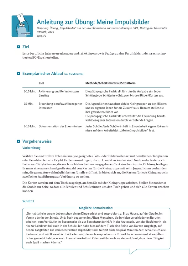 Unterrichtsplanung: Meine Impulsbilder: Anleitung zur Übung